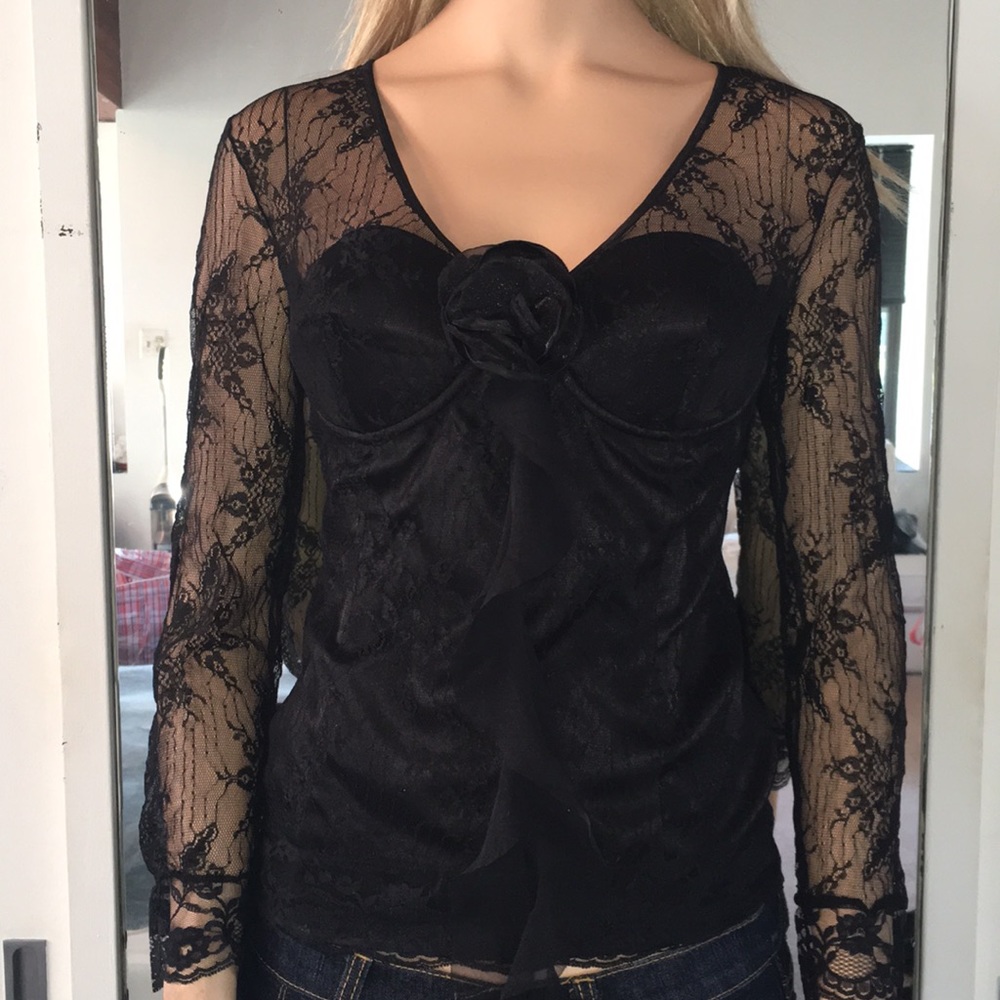 Beautiful Black Lace  Fitted Holiday Blouse
